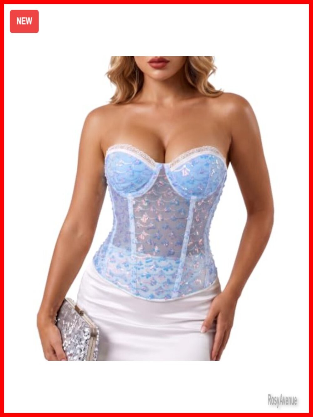 Sequin Mesh Lace-Up Corset Top Sweetheart Push-Up Bustier